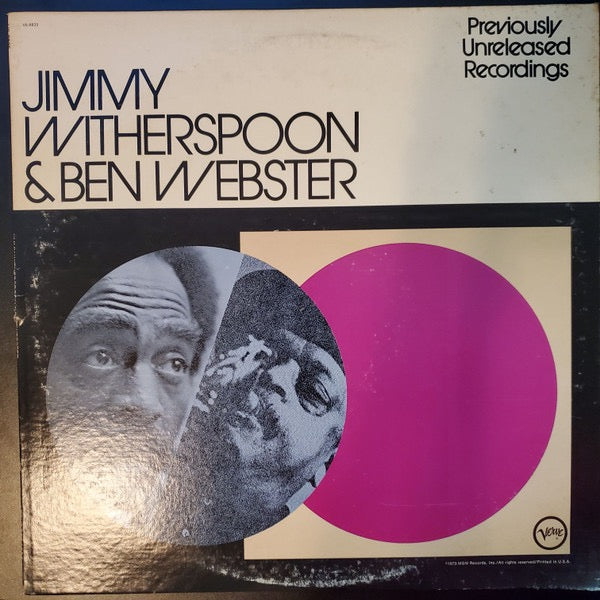 Image of Front Cover of LP - VG/VG - JIMMY WITHERSPOON & BEN WEBSTER, Previously Unreleased Recordings (Verve Records; V6-8835, US 1974, Promo, Pasteback Sleeve), Sleeve still in shrink but there is some damage to spine. Storage marks to disc.,  - 3916509C