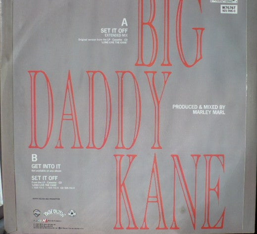 Image of Back Cover of 12" - VG/VG - BIG DADDY KANE, Set It Off (Extended Mix) (Cold Chillin'; W7676T, UK 1988, Picture Sleeve, UK Only Extended Mix), AA few light hairlines.,  - 3626186E