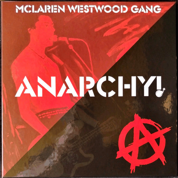 Image of Front Cover of LP - VG+/VG+ - PHIL STRONGMAN, Anarchy! McLaren Westwood Gang (Cadiz Music And Digital Ltd; CADIZBX321, UK 2026, Box Set, 2 Posters, 3 Postcards, Print, 3 Badges, Patch, Red & Black Splatter Vinyl, with CD, DVD, Zine, tote bag, shot glass, Ltd to 500, Numbered), No. 405.,  - 3946400S