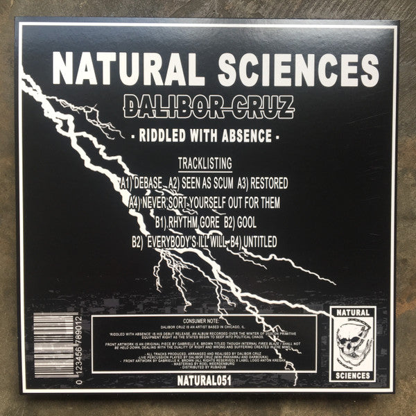 Image of Back Cover of LP - VG+/VG+ - DALIBOR CRUZ, Riddled With Absence (Natural Sciences; NATURAL051, UK 2021), ,  - 3946433S