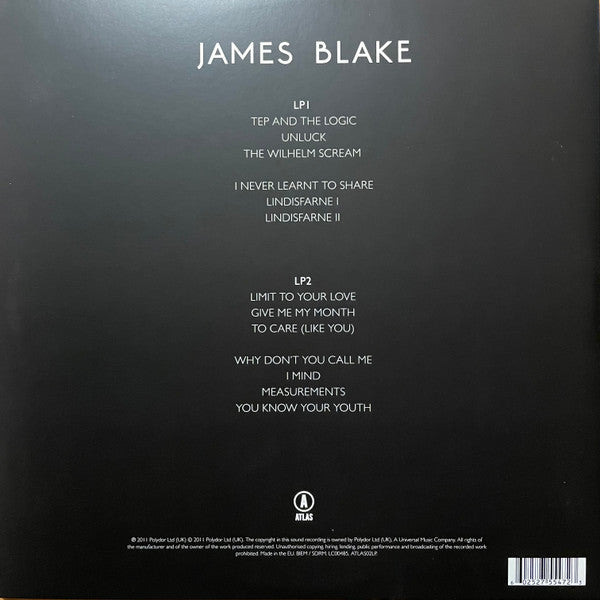 Image of Back Cover of 2xLP - NEW/NEW - JAMES BLAKE, James Blake (Atlas Recordings; ATLAS02LP, UK , 2 Inners), ,  - 3036050E