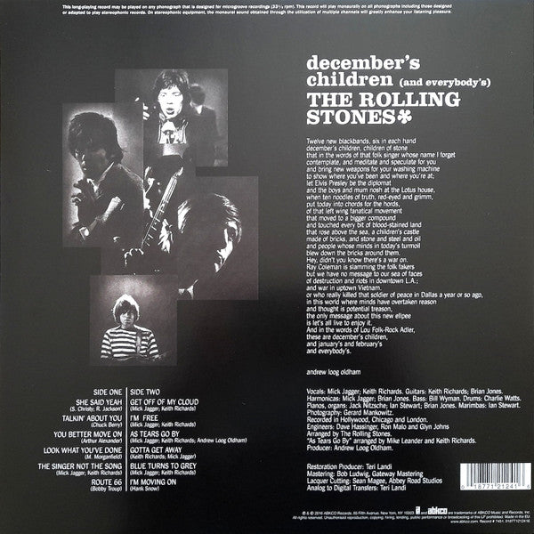 Image of Back Cover of LP - EX/EX - THE ROLLING STONES, December's Children (And Everybody's) (ABKCO; 2124-1, Europe 2024 Reissue, 180 Gram Vinyl, Mono), Opened Instore, Still In Shrinkwrap,  - 4046012S
