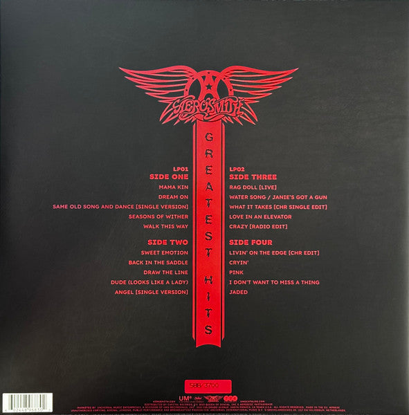 Image of Back Cover of 2xLP - VG+/VG+ - AEROSMITH, Greatest Hits (Queen Of Denial, Inc.; 4896830, USA & Europe 2023, Gatefold, 2 Inners & Insert, Ltd to 3700, Numbered), No. 2758. Seam splits on one Inner,  - 4046016S