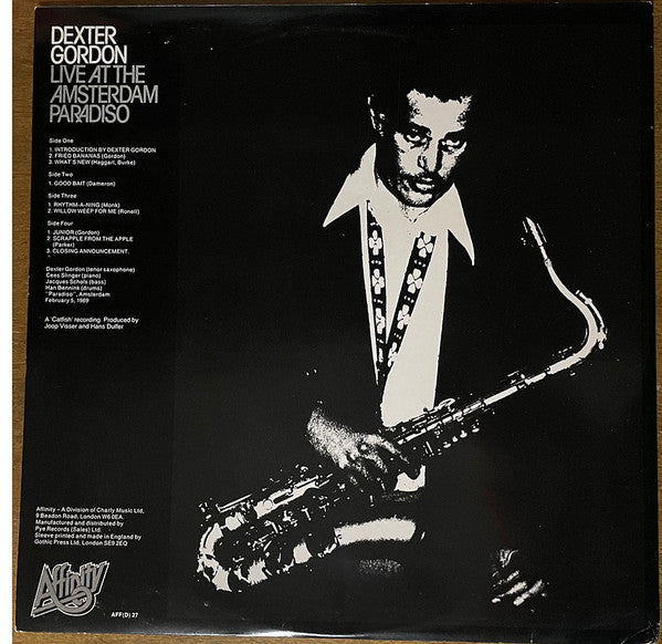 Image of Back Cover of 2xLP - VG/VG+ - DEXTER GORDON, Live At The Amsterdam Paradiso (Affinity; AFFD 27, UK Reissue, White Label, Gatefold), Promo version with white labels.,  - 4026002E