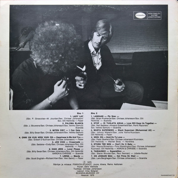 Image of Back Cover of LP - G+/VG+ - AARON, Miten Ois? (Scandia; SLP 629, Finland 1975), Bit of front cover image torn off at the bottom. Liquid stain on rear. Sticker removal tear on top left.One hairline that does not affect play.,  - 4026004E