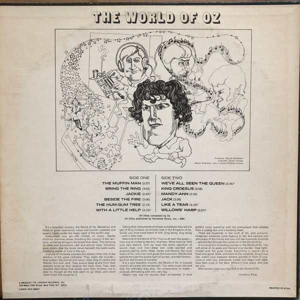 Image of Back Cover of LP - VG/VG+ - THE WORLD OF OZ, The World Of Oz (Deram Red/White; DES 18022, US 1969, Stickered Picture Sleeve, Company Inner), White promo sticker on front cover. A few of the lightest hairlines only. Edgewear. Bumped corner. A little ringwear. Discolouration on sleeve rear.,  - 4026006E