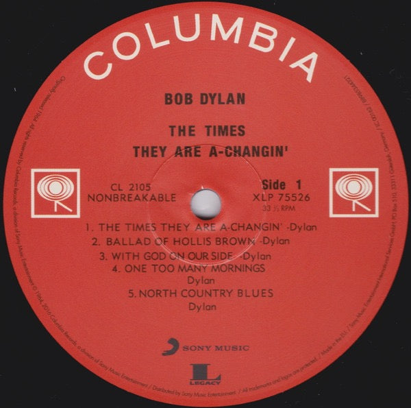 Image of Label Cover of LP - EX/EX - BOB DYLAN, The Times They Are A-Changin' (Columbia; CL 2105, Europe 2017 Reissue, Insert, 180g), Still In Opened Shrinkwrap,  - 3916557C