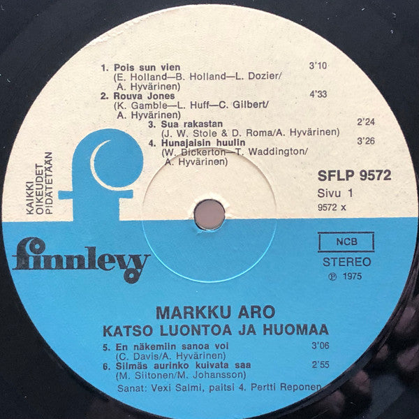 Image of Label Cover of LP - VG/VG+ - MARRKU ARO, Katso Luontoa Ja Huomaa (Finnlevy; SFLP 9572, Finland 1975), ,  - 4026012E