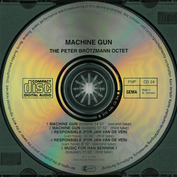 Image of Back Cover of CD - VG/VG+ - THE PETER BR TZMANN OCTET, Machine Gun (FMP; FMP CD 24, Germany ), ,  - 4056025S