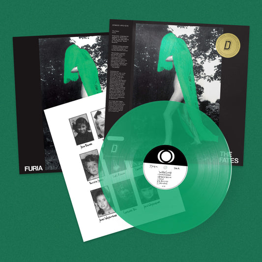 Image of Front Cover of LP - NEW/NEW - THE FATES, Furia - Dinked Edition (Extended Voices; E102DE, UK 2026 Reissue, Translucent Green Vinyl, Numbered Limited Edition of 350, Dinked Archive Edition No. 38, 12" x 12" print, Dinked OBI strip & gold foil archive sticker.), , Following her foundational role in the early years of The Fall, and then the searing post punk of The Blue Orchids, as well as several tours serving as a backing group for Velvet Underground chanteuse Nico, Una Baines found herself starting