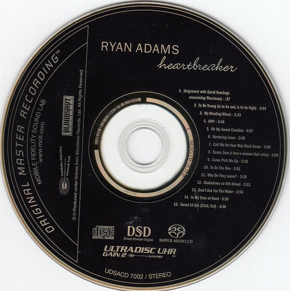 Image of Label Cover of CD - VG+/EX - RYAN ADAMS, Heartbreaker (Mobile Fidelity Sound Lab; UDSACD 7002, US 2004), , SACD - 4056038S