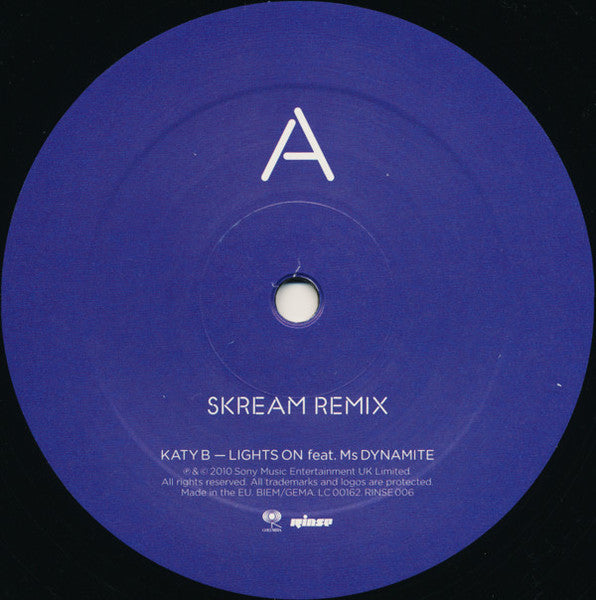Image of Label Cover of 12" - VG/VG - KATY B FEAT. MS DYNAMITE, Lights On (Skream / GIRL UNIT Remixes) (Columbia ; RINSE006, UK & Europe 2010), A few marks,  - 4026075E