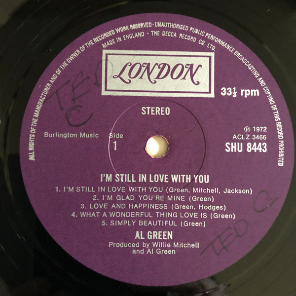 Image of Label Cover of LP - VG/VG - AL GREEN, I'm Still In Love With You (London Records; SHU 8443, UK 1972), Strong VG, vinyl only has couple hariline marks, plays VG+. Sleeve has light wears only.,  - 4046071S