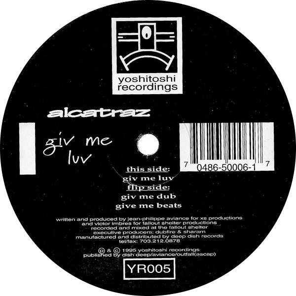 Image of Front Cover of 12" - /VG - ALCATRAZ, Giv Me Luv (Yoshitoshi Recordings; YR005, US 1995, Plain Sleeve), Hairlines.,  - 4016073C