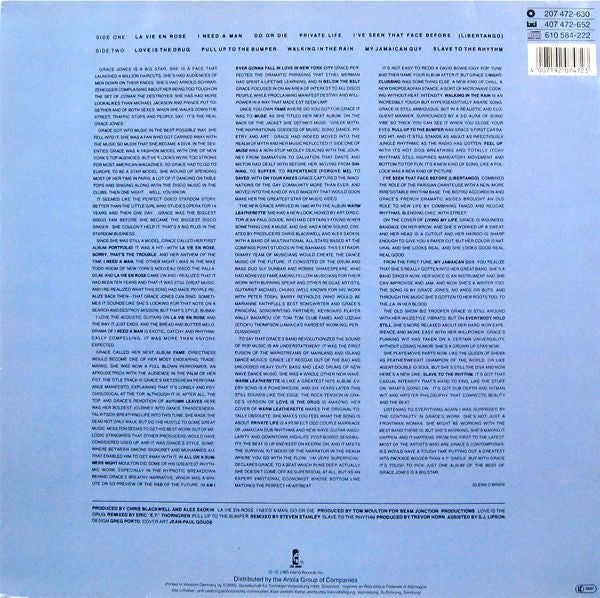 Image of Back Cover of LP - VG/VG - GRACE JONES, Island Life (Island Records; 207 472, Europe 1985, Gatefold), Hype stickered sleeve.,  - 4016064C