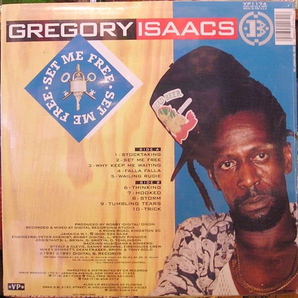 Image of Back Cover of LP - VG/VG+ - GREGORY ISAACS, Set Me Free (VP Records; VP1174, US 1992), ,  - 4016091C