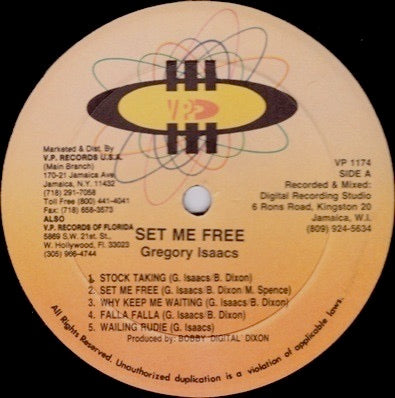 Image of Label Cover of LP - VG/VG+ - GREGORY ISAACS, Set Me Free (VP Records; VP1174, US 1992), ,  - 4016091C