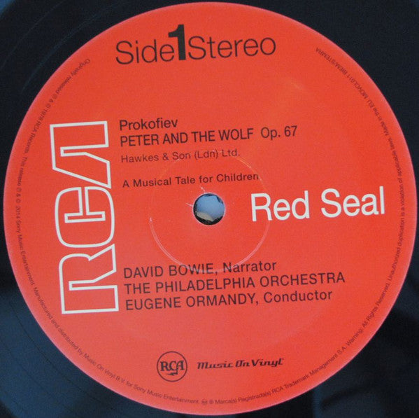 Image of Label Cover of LP - VG+/VG - DAVID BOWIE NARRATES PROKOFIEV, EUGENE ORMANDY, THE PHILADELPHIA ORCHESTRA, BRITTEN, Peter And The Wolf / Young Person's Guide To The Orchestra (Music On Vinyl; MOVCL011, Europe 2014 Reissue, No MOV PVC Outer, Insert, 180 Gram Black Vinyl), Has a warp but DNAP.,  - 4016065C