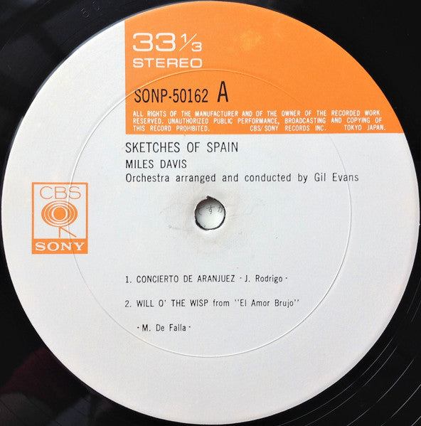 Image of Label Cover of LP - VG+/VG+ - MILES DAVIS, Sketches Of Spain (CBS/Sony; SONP 50162, Japan 1969 Reissue, Missing the OBI), Mild foxing to rear of sleeve.,  - 4026121E
