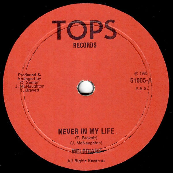 Image of Front Cover of 12" - /VG - THE MELODIANS, Never In My Life / Submission (Tops Records; 51005, US 1981), Clean labels.,  - 4016142C