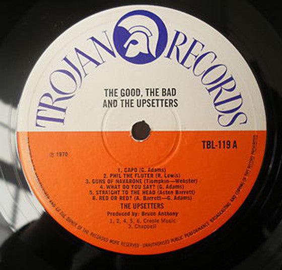 Image of Front Cover of LP - /G+ - UPSETTERS, Good The Bad & The Upsetters (Trojan Orange/White; TBL119, UK 1970, NO SLEEVE), NO ORIGINAL SLEEVE. Comes in plain white cover. Vinyl shows wear & hairlines, but plays ok,  - 4026084E