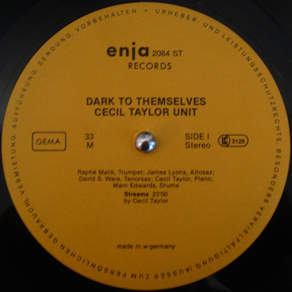 Image of Back Cover of LP - VG/VG+ - CECIL TAYLOR UNIT, Dark To Themselves (Enja Records; enja 2084, Germany ), ,  - 4046043S