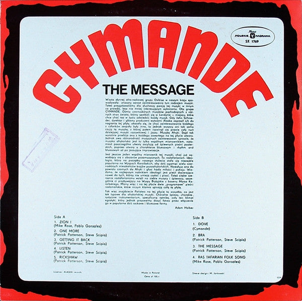 Image of Back Cover of LP - VG+/VG - CYMANDE, The Message (Polskie Nagrania Muza; SX 1769, Poland 1979 Reissue), ,  - 4026127E