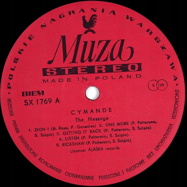 Image of Label Cover of LP - VG+/VG - CYMANDE, The Message (Polskie Nagrania Muza; SX 1769, Poland 1979 Reissue), ,  - 4026127E