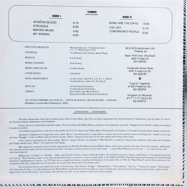 Image of Back Cover of LP - VG+/VG+ - BLACK WIZARD, Making Music (Charlie's Records Inc.; WR 101, US 1980, Pasteback Sleeve), Sleeve in shrink.,  - 4016144C