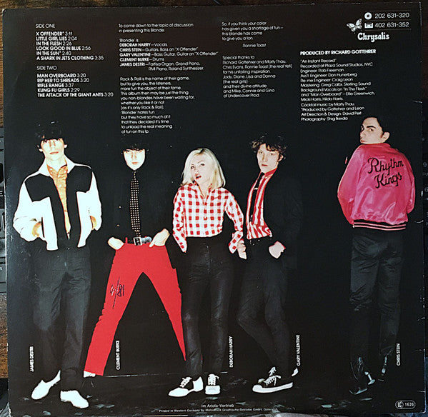 Image of Back Cover of LP - VG/VG - BLONDIE, Blondie (Chrysalis; 202 631, Germany 1980 Reissue), Strong VG,  - 4016069C