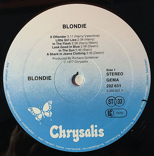 Image of Label Cover of LP - VG/VG - BLONDIE, Blondie (Chrysalis; 202 631, Germany 1980 Reissue), Strong VG,  - 4016069C