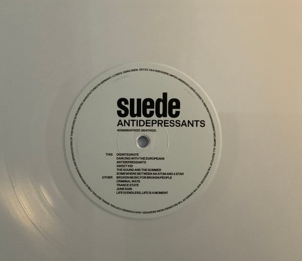 Image of Label Cover of LP - VG+/VG+ - SUEDE, Antidepressants (BMG; 964174131, Europe 2025, Poster Sleeve, Inner & Insert, White Vinyl), ,  - 4016161C