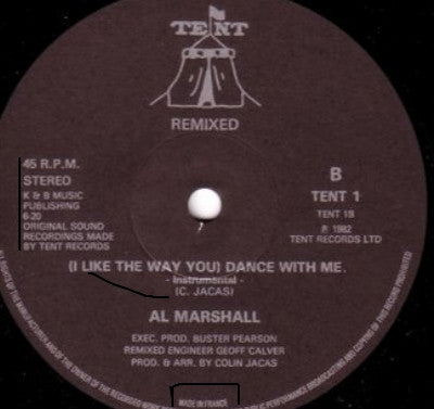Image of Front Cover of 12" - /VG+ - AL MARSHALL, (I Like The Way You) Dance With Me (Tent Records; TENT 1, UK 1982), ,  - 4246475S