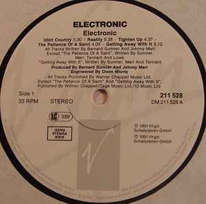 Image of Label Cover of LP - G+/VG - ELECTRONIC, Electronic (Virgin; 211 528, Europe 1991, Inc "Getting Away With It", not on UK pressing), Light marks, edge wear, sticker damage, top right corner torn off,  - 4046060S