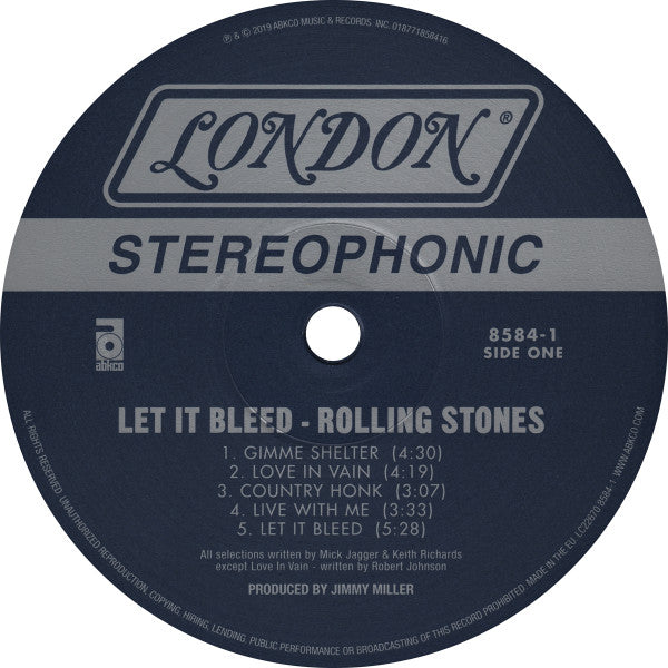 Image of Label Cover of LP - VG/VG - ROLLING STONES, Let It Bleed (ABKCO; 018771858416, US 2019 Reissue, No Inner, 180 Gram Vinyl, 50th Anniversary Edition), No Printed Inner, A couple of wispy hairlines, Light nick to top of sleeve,  - 4016109C