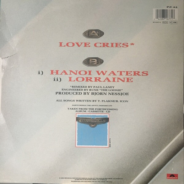 Image of Back Cover of 12" - VG+/VG - STAGE DOLLS, Love Cries (Polydor; PZ44 (871 677-1), UK 1989, Picture Sleeve), Strong VG,  - 3926427E