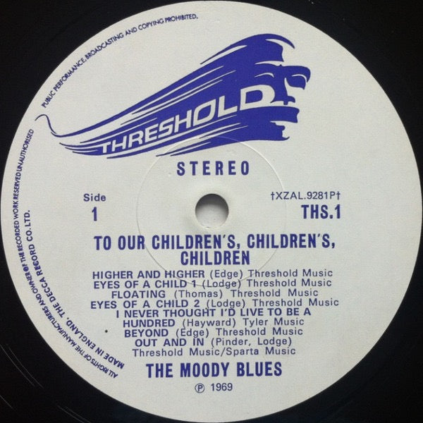 Image of Label Cover of LP - VG/VG - THE MOODY BLUES, To Our Childrens Childrens Children (Threshold White Labels with Purple Text, Title Over Two Lines; THS.1, UK 1969, Stereo), ,  - 4016110C