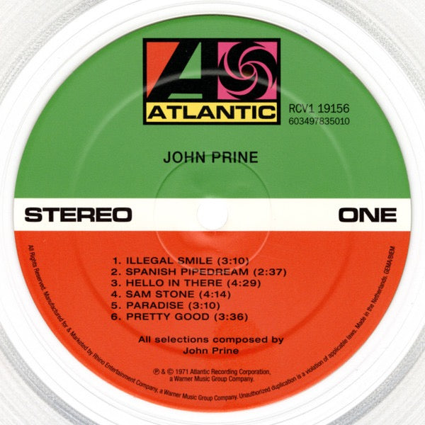 Image of Label Cover of LP - EX/EX - JOHN PRINE, John Prine (Atlantic; RCV1 19156, Europe 2023 Reissue, Insert, Clear Vinyl), Still In Opened Shrinkwrap With Hype Sticker,  - 4016179C