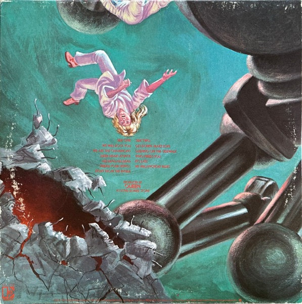 Image of Back Cover of LP - VG/VG - QUEEN, News Of The World (Elektra; 6E-112, US 1977, Gatefold, Inner, Specialty Pressing), A few light marks, Pen on rear sleeve, Sticker residue to front,  - 4016116C
