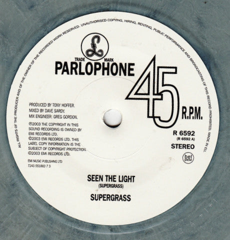Image of Label Cover of 7" - VG/VG+ - SUPERGRASS, Seen The Light (Parlophone; R 6592, UK 2003, Hype Stickered Sleeve, Grey Marbled Vinyl), ,  - 4016134C