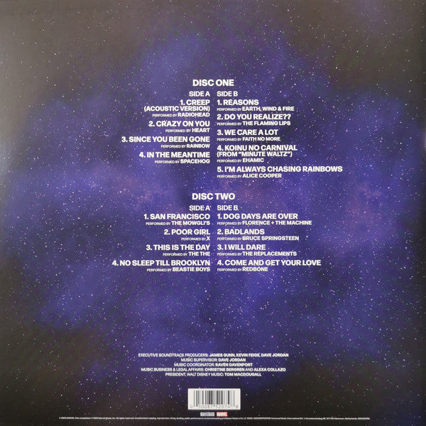 Image of Back Cover of 2xLP - EX/EX - VARIOUS, Guardians Of The Galaxy Vol3 (Awesome Mix Vol3) (Hollywood Records; 00050087520748, Europe 2023, Gatefold, 2 Inners, Limited Purple, Blue Vinyl), ,  - 4046100S