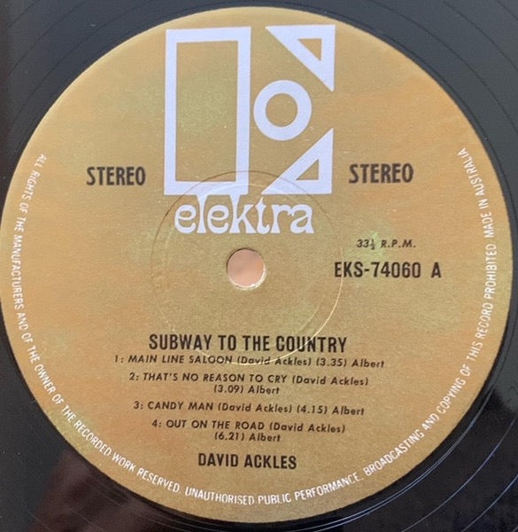 Image of Label Cover of LP - VG/VG - DAVID ACKLES, Subway To The Country (Elektra Gold Labels; EKS-74060, Australia 1969), Light marks,  - 4016122C