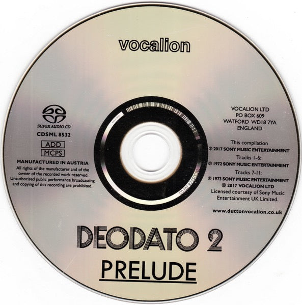 Image of Label Cover of CD - VG+/VG+ - DEODATO, Prelude & Deodato 2 (Vocalion; CDSML 8532, UK 2017 Reissue, Jewel Case), ,  - 4036036E