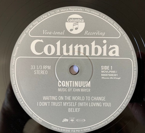 Image of Label Cover of 2xLP - NEW/NEW - JOHN MAYER, Continuum (Columbia; 88697686301, Europe 2010 Reissue, 2 Inners, 180 Gram Vinyl), , This reissue includes the bonus track "Say" that was not included on the original release. - 4016224C