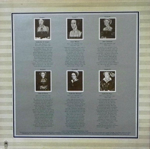 Image of Back Cover of LP - VG+/VG+ - RICK WAKEMAN, The Six Wives Of Henry VIII (A&M Records Silver & Gold Labels; AMLH 64361, UK 1970s Reissue, Gatefold), ,  - 4016125C