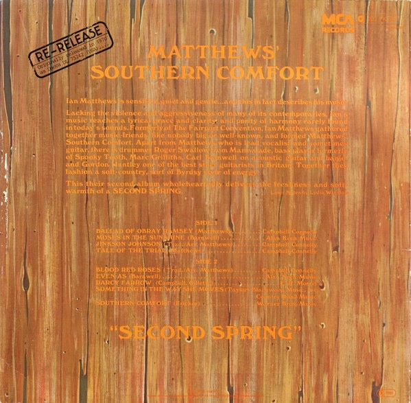 Image of Back Cover of LP - VG/VG - MATTHEWS' SOUTHERN COMFORT, Second Spring (MCA Records; 203 100, Germany 1970s Reissue), Strong VG Throughout,  - 4016126C