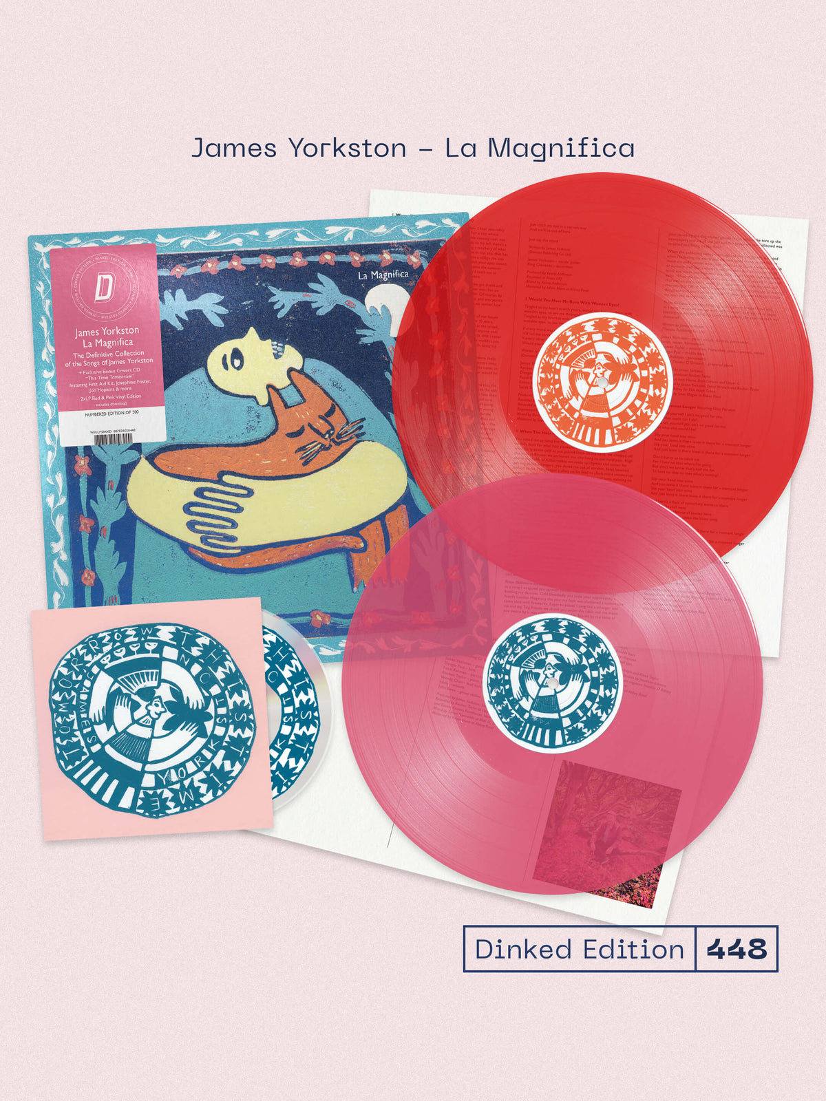 Image of Front Cover of 2xLP - NEW/NEW - JAMES YORKSTON, La Magnifica - Dinked Edition (Domino; WIGLP584XD, UK 2026, Gatefold, Dinked Edition 448, Red and Pink colour vinyl, bonus CD of artists covering James Yorkston, limited pressing of 500), , In celebration of James Yorkston's 25 years on Domino, La Magnifica is a career-spanning collection drawing from his 15 albums on the label and including two new tracks, ‘Hard Times of Old Edinburgh’ and ‘The Time Was Short, But I Was Happy’. Dinked Edition 448 com