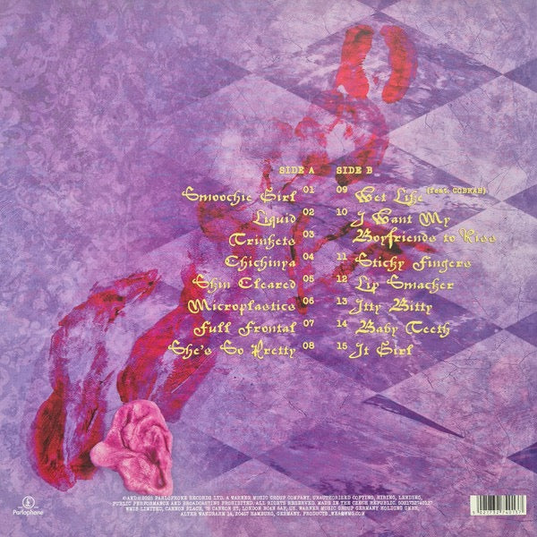 Image of Back Cover of LP - EX/VG+ - ASHNIKKO, Smoochies (Parlophone; 5021732740137, Europe 2025, Alternate Sleeve, Inner, White Vinyl), Still In Opened Shrinkwrap With Hype Sticker,  - 4016196C