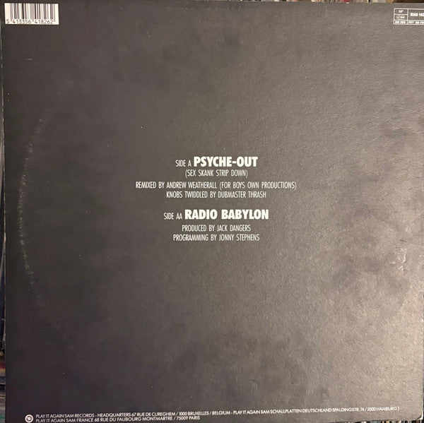 Image of Back Cover of 12" - G+/G+ - MEAT BEAT MANIFESTO, Psyche Out (Remixed By Andrew Weatherall) / Radio Babylon (Play It Again Sam Records; BIAS 182 R, UK & Europe 1990, White Label, Picture Sleeve), Light marks only, edgewear to sleeve & a seam splt. WOL, WOS.,  - 4026151E