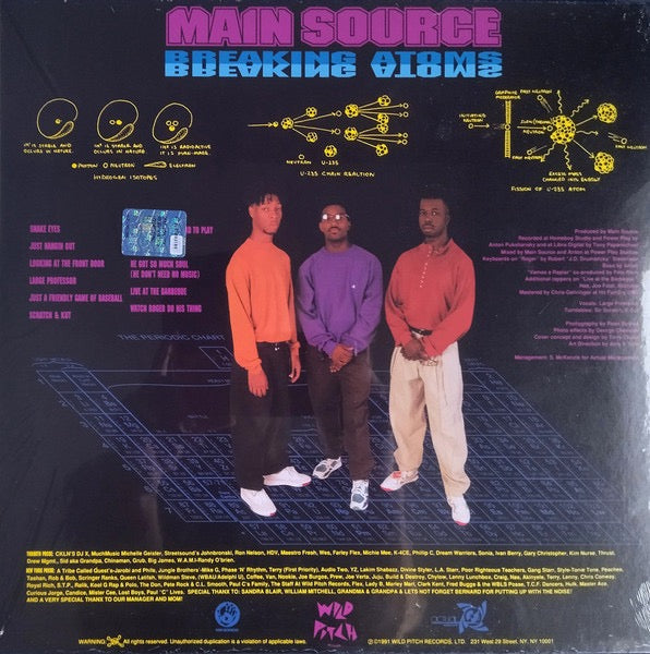 Image of Back Cover of LP - EX/VG+ - MAIN SOURCE, Breaking Atoms (Wild Pitch Records; MRBLP254, UK 2022 Reissue), Still In Opened Shrinkwrap With Hype Sticker,  - 4016250C
